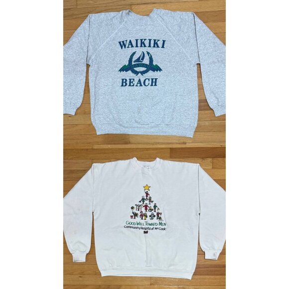 Vintage Hanes Sweatshirts Lot of 2 Waikiki Beach & Holiday XL USA - Picture 1 of 16